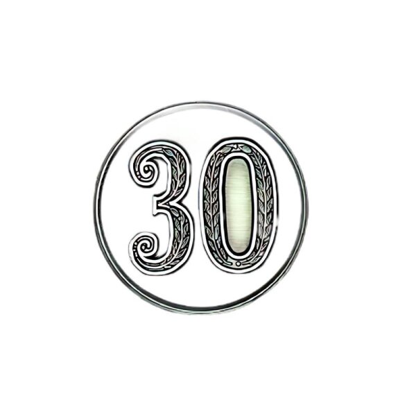 Ansicht 3D Zinn-Emblem Zahl 30 bei Pokale Meier