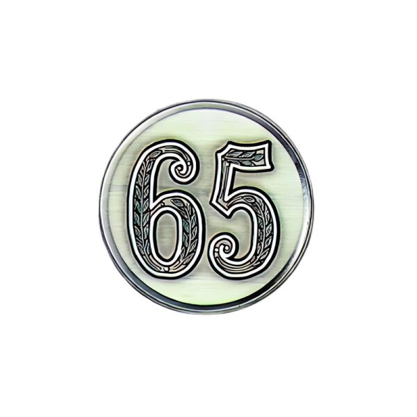 Ansicht 3D Zinn-Emblem Zahl 65 bei Pokale Meier