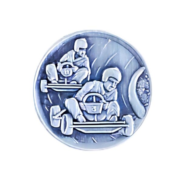 Ansicht 3D Zinn-Emblem Go-Kart Kurvenlage bei Pokale Meier