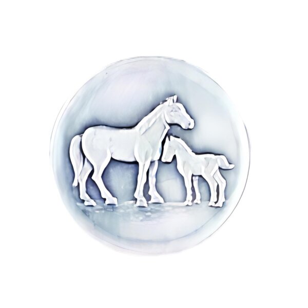 Ansicht 3D Zinn-Emblem Pferd mit Fohlen bei Pokale Meier