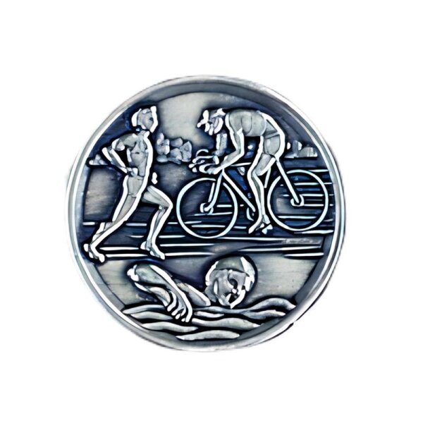 Ansicht 3D Zinn-Emblem Triathlon bei Pokale Meier