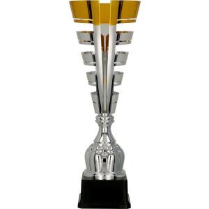 1x 3er Serie Pokale Gravur u Emblem silber/blau Pokal 35,0-32,5cm hoch inkl 