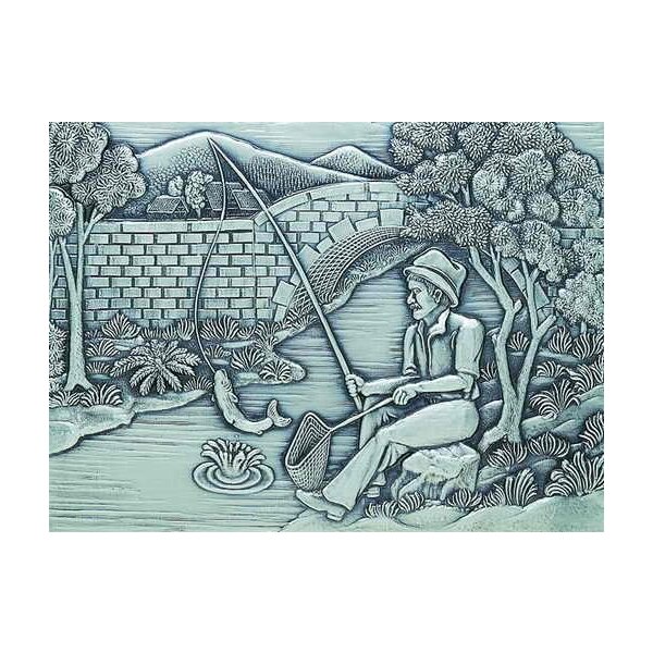 Ansicht Reliefplatte 20x15cm Zinn ,, Angler ''